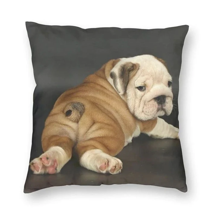Cute English Bulldog Pillow Case Decoration British Pet Dog Lover Cushions Throw Pillow for Car Double-sided Printing