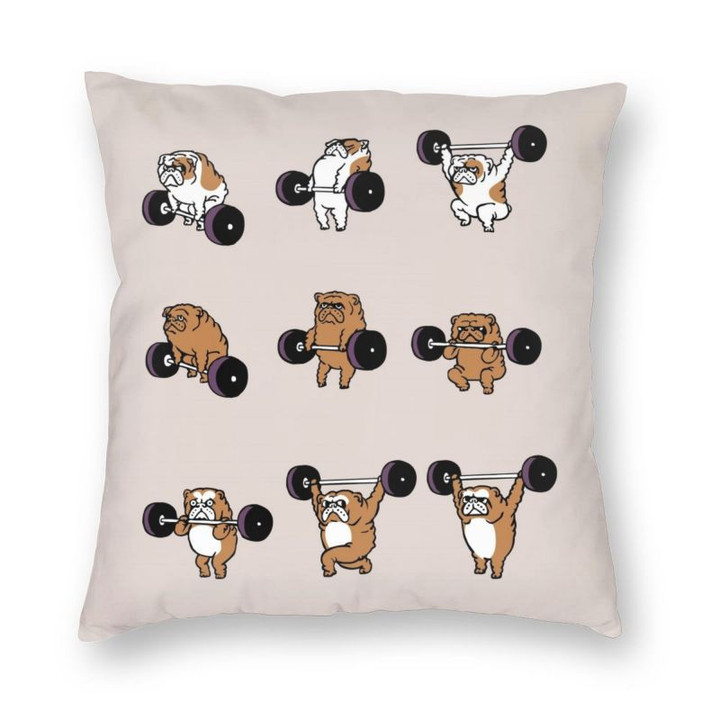 English Bulldog Weightlifting Throw Pillow Case Home Decorative Dog Lover Cushion Cover 40x40cm for Living Room