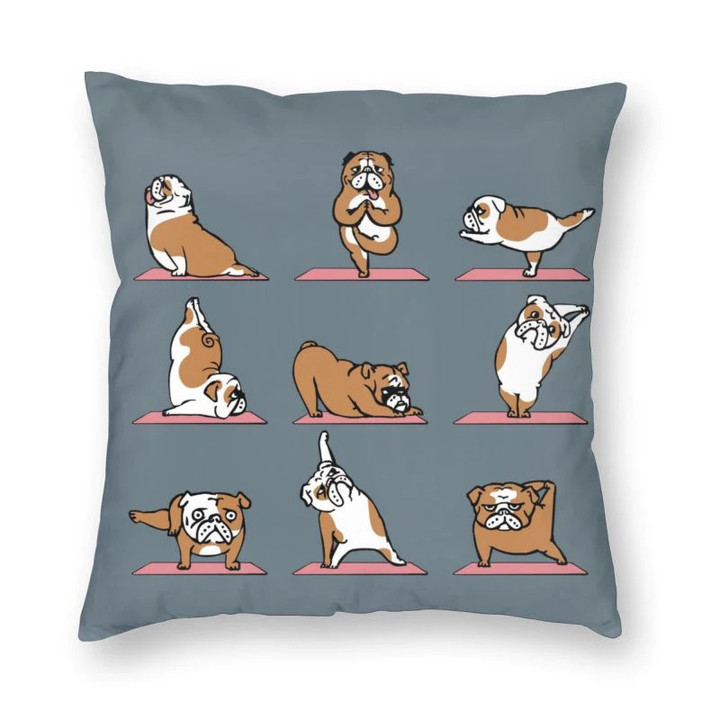 English Bulldog Yoga Cushion Cover 45x45 Decoration Printing British Pet Dog Lover Throw Pillow Case for Car Double-sided