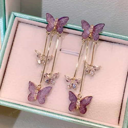 Sparkling Butterfly Tassel Earrings