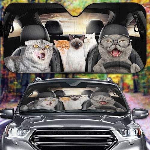 Funny Cat Family Car Sunshade