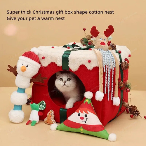 Christmas Cozy Cat Bed for Winter Warmth and Comfort