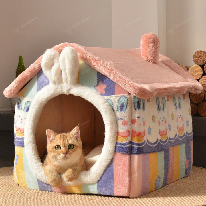 Cute Warm Pet Cat House with Removable Soft Mat