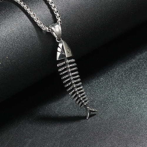 Creative Design Fishing -Shaped Fishbone Pendant Necklace Pendant Necklace Punk Bohemian Jewelry Gift