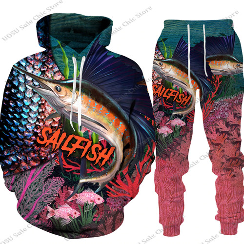 Four Season 3D Carp Fishing  Camo Printed Men's Hoodie Pants Tracksuit Set Sportswear Long Sleeve Men Clothes Hoodie/Suit