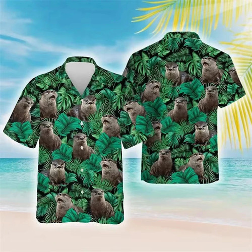 3D Print Animal Sea Otter Men Hawaiian Shirts Men Fashion Holiday Button-up blouse Men Beach Vacation shirt