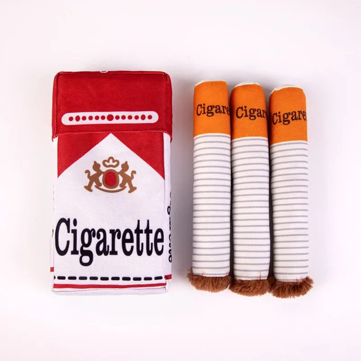 Creative Cigarette Interactive Giggles Dachshund Dog Toys Funny Plush Chewing Toy with Squeaking Sound Dog Toy Cigaret Box Good Pet Gifts