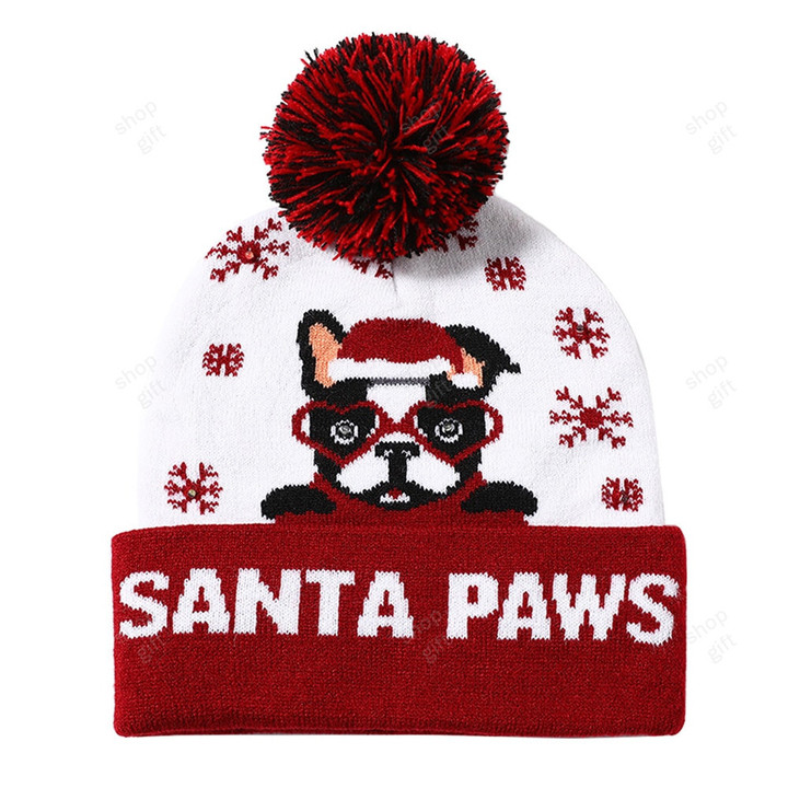 Christmas Hats Sweater Santa Elk Knitted Beanie Hat With LED Light Up Cartoon Patteren Christmas Gift For Kids New Year Supplies
