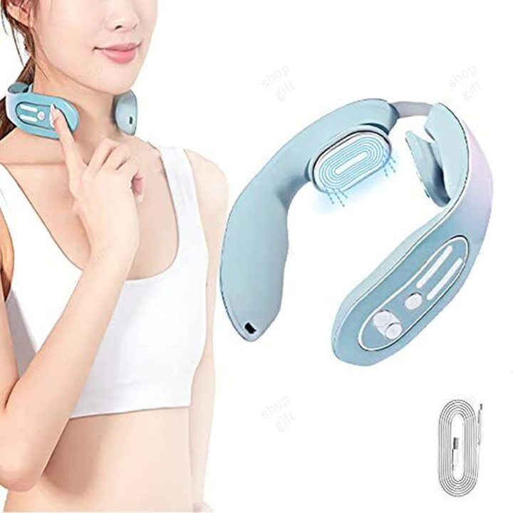 This is a discount for you - EMS Neck Acupoints Lymphvity Massage Device,Intelligent Neck Massager with Heat Blue Hot Design