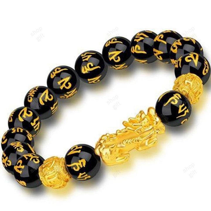 This is a discount for you - 1pc Feng Shui Obsidian Beads Bracelet Men Women Unisex Wristband Black Pixiu Wealth and Good Luck Women Bracelet