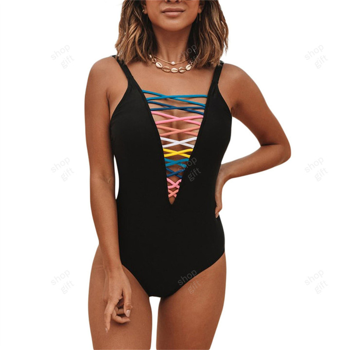 This is a discount for you - Women's Sexy Swimsuit With Tie Up Deep V Shaped Swimsuit Shawl Shiny Bikini