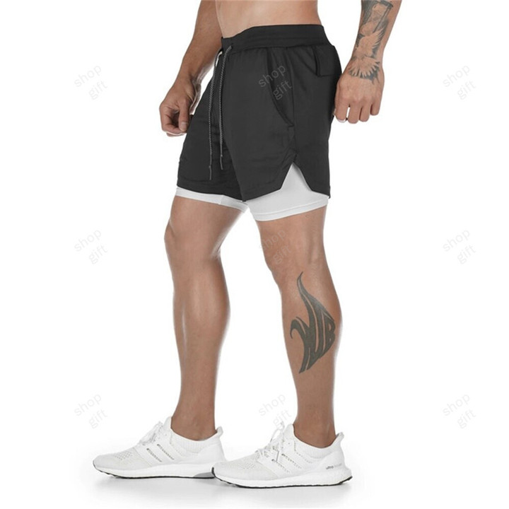 THIS IS A DISCOUNT FOR YOU - Gym Shorts Men Double-deck Workout Shorts 2 In 1 Quick Dry Workout Training Short Pants Fitness Sport Jogging Pants Running Shor