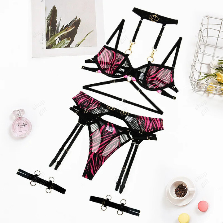 THIS IS A DISCOUNT FOR YOU - Ellolace Zebra Lingerie Fancy Lace Underwear See Through Halter Bra Delicate Intimate Luxury Sexy Outfits Garters Brief Sets