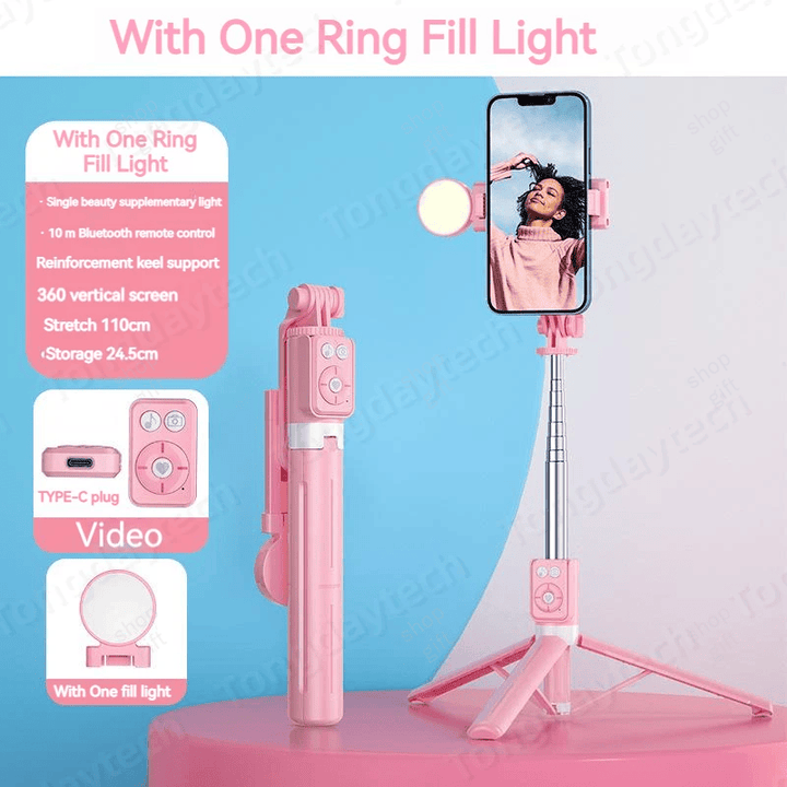 THIS IS A DISCOUNT FOR YOU - Bluetooth Wireless Selfie Stick Portable Ring Fill Light Folding Phone Stand For Iphone Makeup Video Live Tripe Selfie