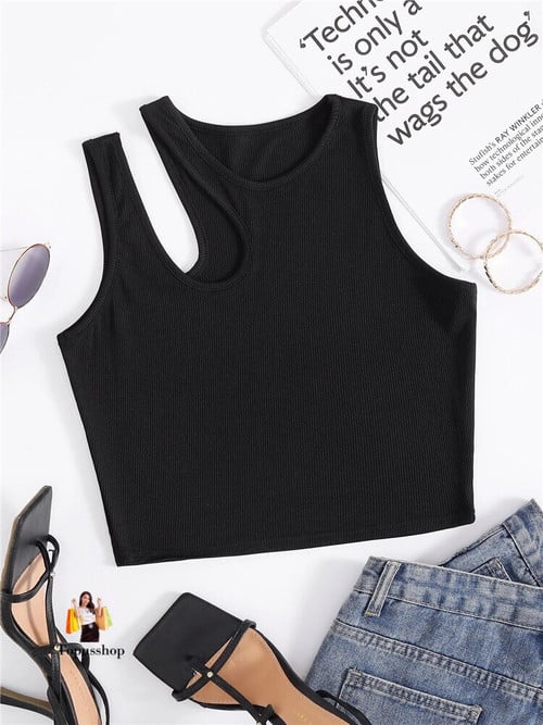 Solid O-neck Sleeveless Crop Tops For Women