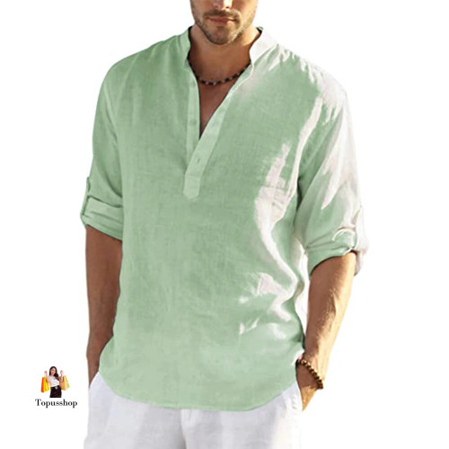 2023 New Men's Casual Blouse Cotton Linen Shirt Loose Tops Long Sleeve