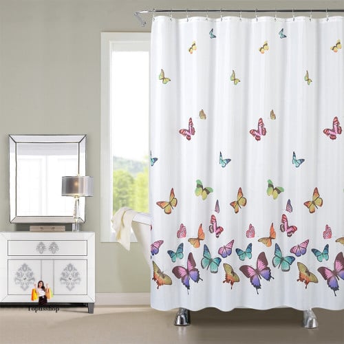 Colorful Butterfly Polyester Waterproof Printing Shower Curtains