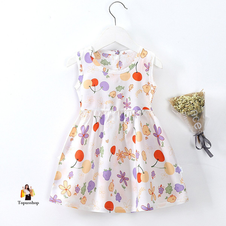 Cute Print Sleeveless Cotton  Newborn Baby Princess Dresses