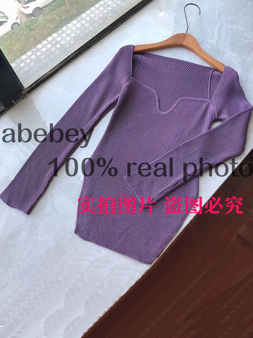 2022 new spring and summer fashion women clothes sqaure collar full sleeves elastic high waist sexy pullover WK080