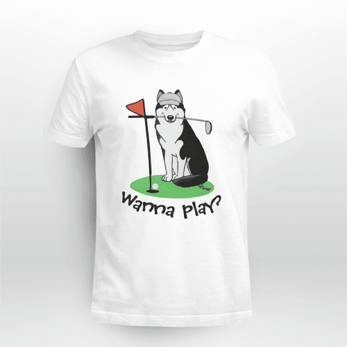 Golf Siberian Husky (black) Dog Playing Cute Funny T-Shirt