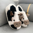 Kawaii Fluffy Winter Warm Upgradable Fuzzy Cow Animal Slippers For Women