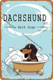 Elevate your bathroom decor with our charming Dachshund Metal Tin Sign. This delightful piece of art features a whimsical Dachshund dog singing in the bathtub, adding a touch of humor and personality to your space. Crafted with retro-inspired design, this metal plaque brings a nostalgic flair to your bathroom.  Whether it's for your home, bar, or even a restaurant restroom, this sign is a perfect conversation starter. It's a must-have for dog lovers and those who appreciate quirky, unique decor. Upgrade your bathroom's ambiance with this eye-catching Dachshund Metal Tin Sign and enjoy the smiles it brings to everyone who sees it.