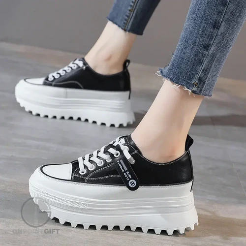 Genuine Leather Wedge Shoes And Chunky Platform Sneakers Outfit Women