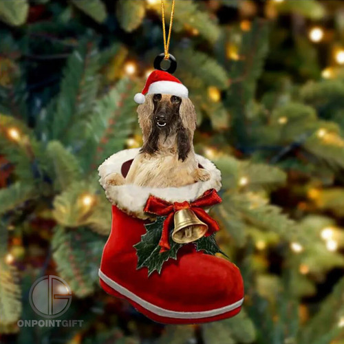 Santa Boot Afghan Hound Dog Christmas Acrylic Ornament - Charming Holiday Decor