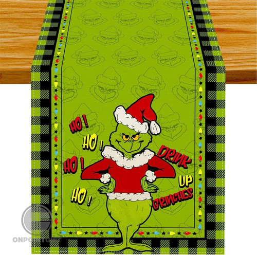Linen Green Christmas Table Runner - Festive Holiday Decorations