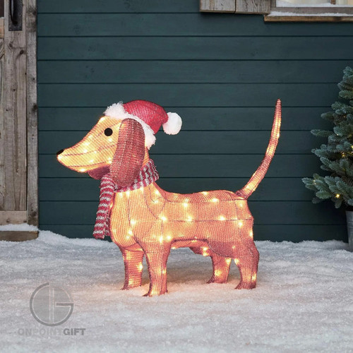 2D LED Christmas Sausage Dog Yard Decoration for New Year 2024