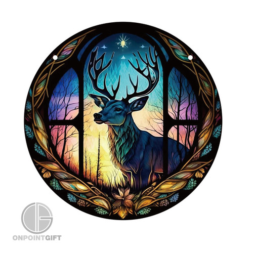 Christmas Elk Stained Glass Suncatcher: Festive Home Decor Gift