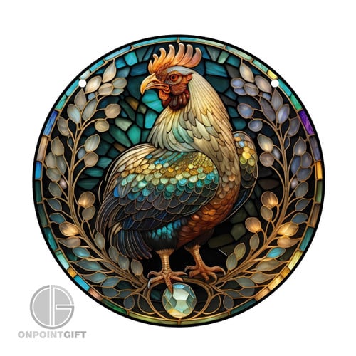 Rooster Round Acrylic Window Decor: Vibrant Craft for Home and Office