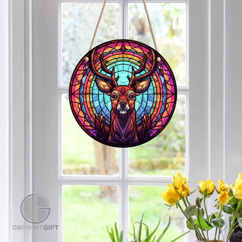 Halloween Deer Acrylic Decor: Creative Round Window Decorations & Pendants
