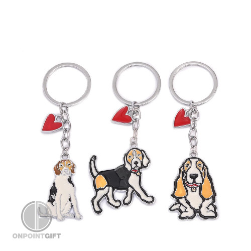Basset Hound Dog Keychain Heart Tag Jewelry for Pet Lovers