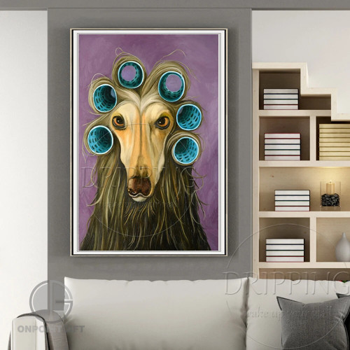 High Quality Hand Painted Afghan Hound Dog Oil Painting on Canvas