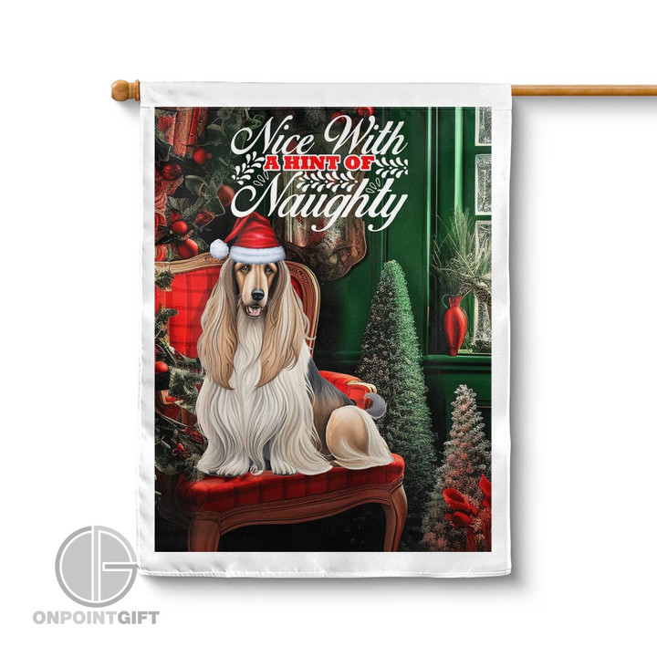 Nice With A Hint Of Naughty Afghan Hound Christmas Portrait House Flag