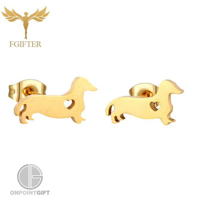 Adorn your ears with our charming Love Heart Dachshund Wiener Dog Earrings. These cute animal ear studs are not only a delightful fashion statement but also a perfect gift for dog lovers. Crafted from stainless steel, these earrings offer both durability and a touch of elegance.  The love heart design and the endearing Dachshund Wiener Dog make these earrings a unique accessory to express your affection for these adorable dogs. Whether you're gifting them to a fellow dog enthusiast or wearing them yourself, they're sure to add a touch of cuteness and personality to your style.  Upgrade your jewelry collection with these charming Dachshund earrings and let your love for these loyal canines shine through. They make for a heartwarming addition to any outfit and an ideal gift choice for any occasion.
