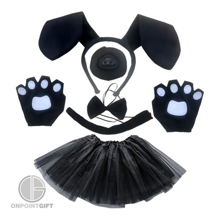 Make your child's Halloween unforgettable with our Dachshund Costume Set for Kids. This delightful ensemble includes everything they need to transform into an adorable Dachshund and steal the show at any Halloween costume party or cosplay event.  The set comprises a cute headband with dog ears, a matching bowtie, a tail, tutu skirts for that playful Dachshund look, and even nose gloves for added authenticity. It's the perfect choice for kids who love dogs, enjoy dressing up, or want to celebrate Halloween in style.  Crafted with care and attention to detail, this costume set ensures both comfort and durability, allowing kids to enjoy hours of fun while looking adorable. Whether it's for Halloween, a costume party, or a cosplay event, our Dachshund Costume Set adds a touch of whimsy and excitement to your child's festivities. Order now and watch your little one's imagination come to life!