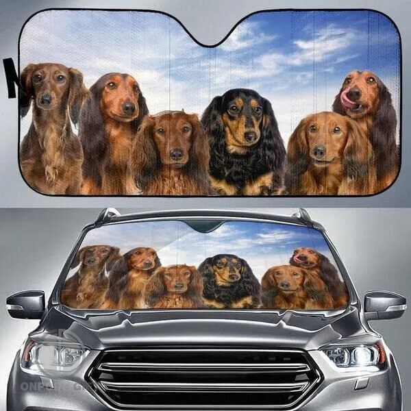 Protect your car from the sun in style with our Dachshund Car Sunshade! Designed for Longhair Doxie lovers, this auto accessory features a charming Team Blue Sky Pattern, adding a dash of personality to your vehicle. Keep your car's interior cool and showcase your affection for Dachshunds with this unique sunshade.