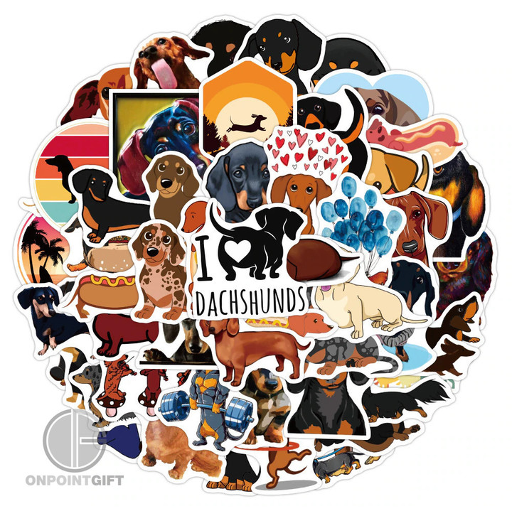 Elevate your style and showcase your love for Dachshunds with our 50PCS Waterproof Dachshund Dog Stickers. These adorable, cute animal cartoon stickers are perfect for personalizing your skateboard, hydro flask, laptop, suitcase, and more. With their waterproof design, they're not only fun but also durable, making them a great choice for adding a touch of personality to your belongings. Stick them on and let your passion for Dachshunds shine through wherever you go.