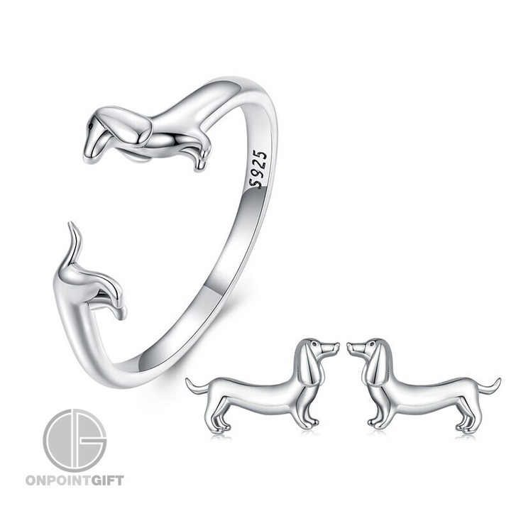 cute-dachshund-jewelry-set-sterling-silver-earrings-adjustable-ring-for-women-lovely-party-gift