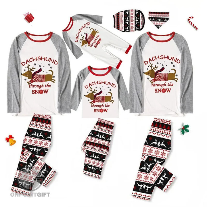 christmas-matching-family-pajamas-dachshund-through-the-snow-gray-pajamas-set