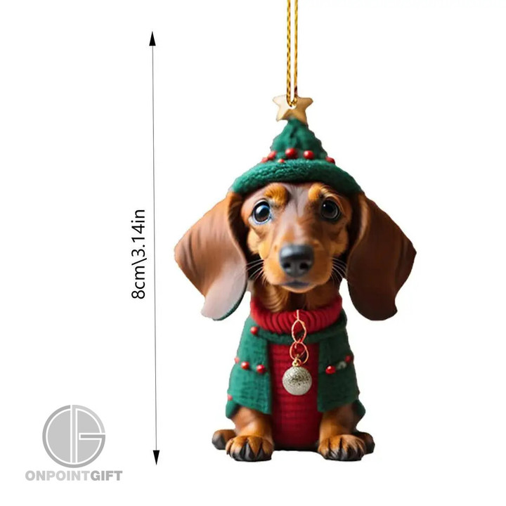 festive-dachshund-dog-car-ornament-acrylic-christmas-mirror-hanging-charm
