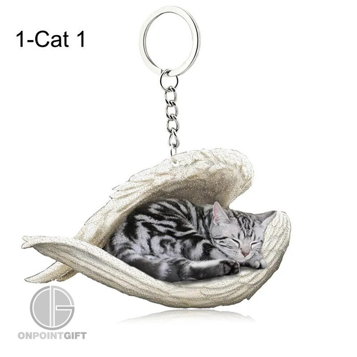 Charming Dog and Cat Sleeping Angel Pendant: Perfect Keychain for Bag or Car