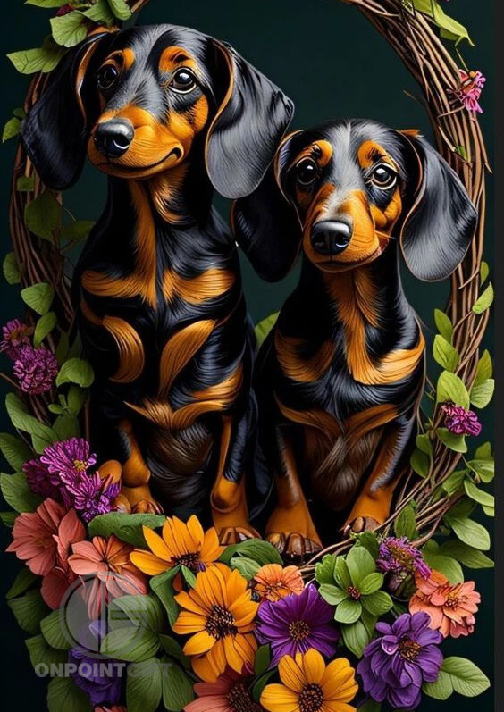 two-dachshunds-with-flowers-5d-diy-diamond-painting-kit-handmade-dog-diamond-embroidery-cross-stitch-art-gift