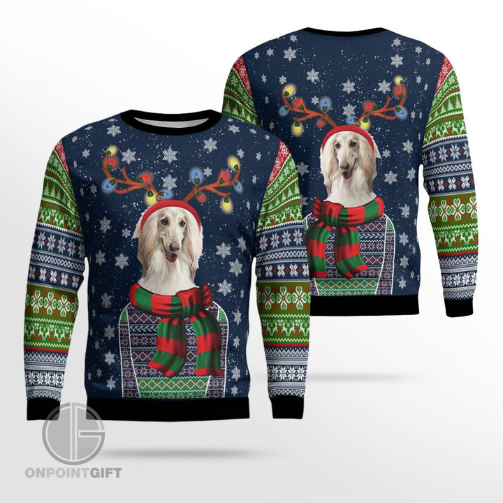Afghan Hound Christmas AOP Ugly Sweater