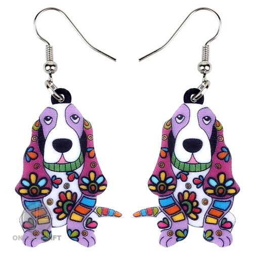 acrylic-floral-basset-hound-dog-earring