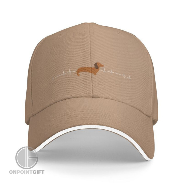 Elevate your streetwear style with our custom Dachshund Heartbeat Baseball Cap. This adjustable dad hat is perfect for both men and women who adore these adorable hotdog badger wiener sausage dogs. Show off your passion for Dachshunds in a unique and personalized way. Upgrade your streetwear look with this fashionable and comfortable accessory.
