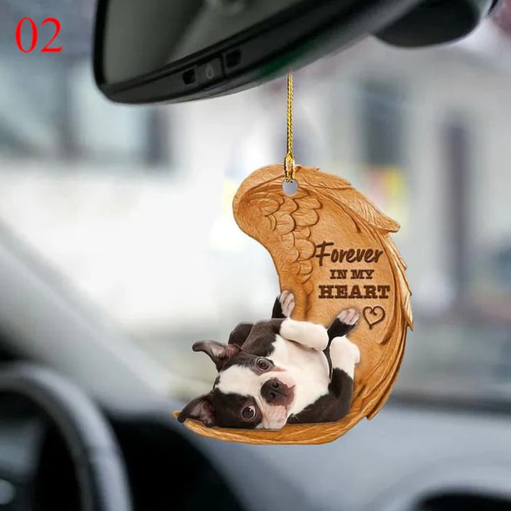 Boston Terrier Sleeping Angel Car Ornament