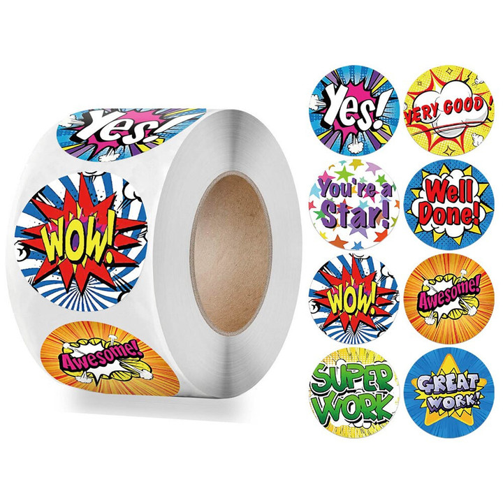 100-500pcs Cute Reward Stickers Roll with Word Motivational Stickers